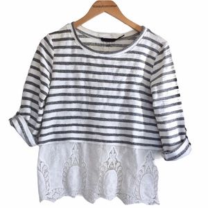 Blu Pepper Striped Button Back Lace Trim Crop Top 💜